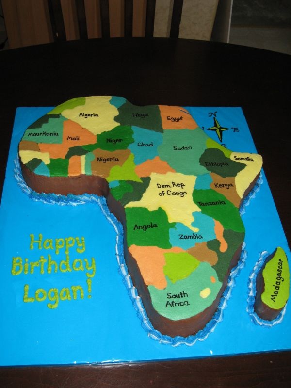 a birthday cake made to look like the map of africa