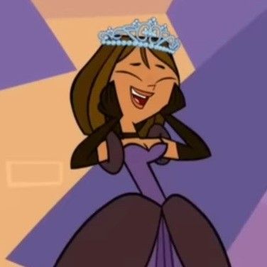 an animated image of a woman in a dress and tiara smiling at the camera