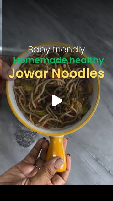 someone is holding a bowl of food with noodles in it and the words baby friendly homemade healthy jowar noodles