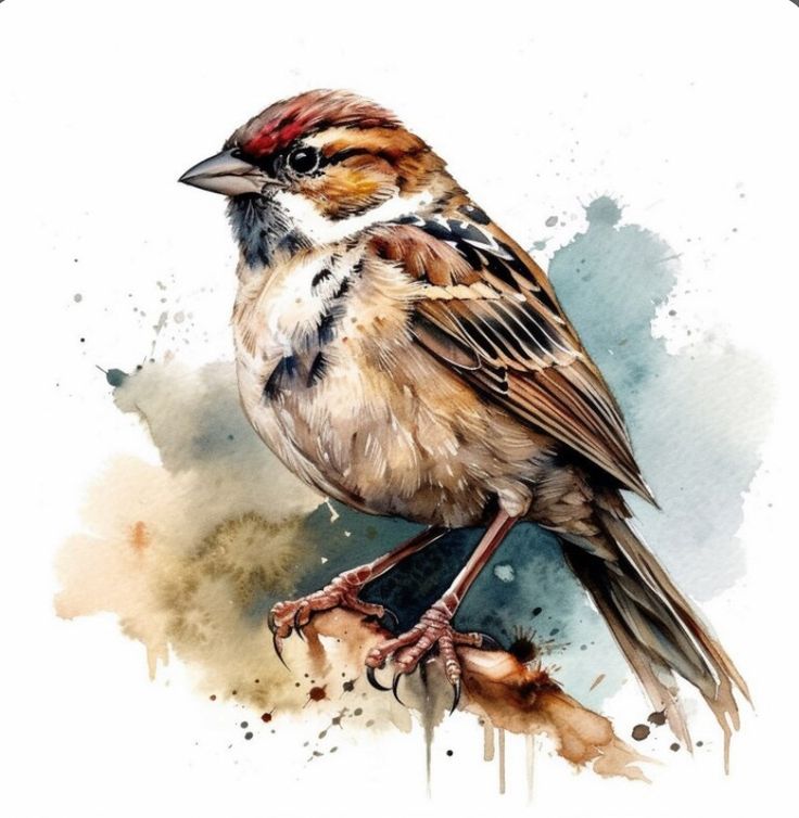 a watercolor painting of a bird sitting on a branch