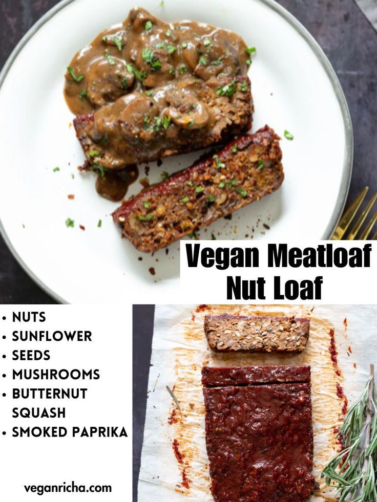 vegan meatloaf with mushrooms, butternut squash and smoked pork