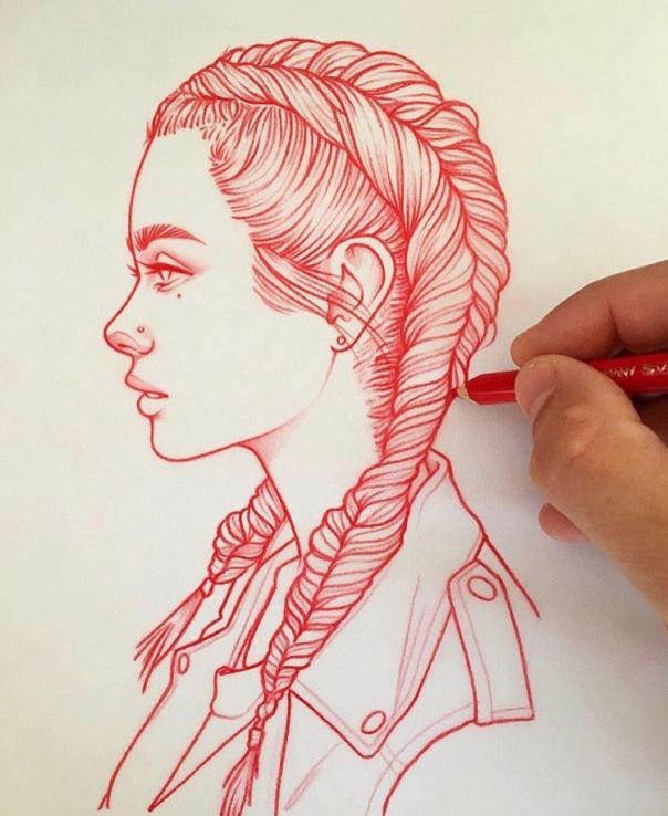 a drawing of a woman with braids in her hair