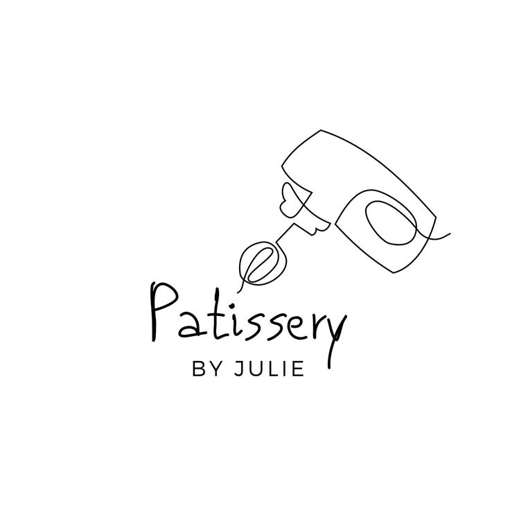 the logo for patissey by julia, a hand mixer that is being used to make