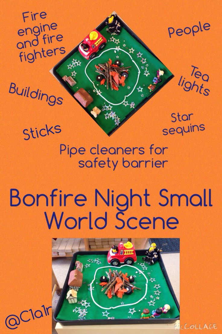 an advertisement for bonfire night small world scene with instructions on how to use the table