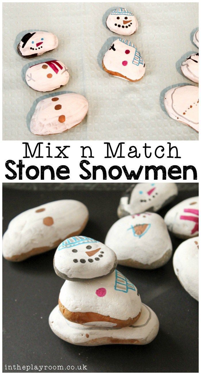 some rocks with snowmen painted on them and the words mix n match stone snowmen