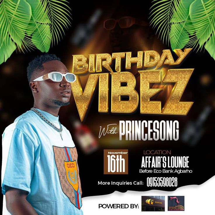 a flyer for a birthday party with a man wearing sunglasses