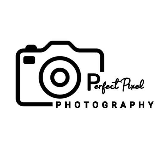 a black and white photo logo with the words'perfect pixel photography'on it