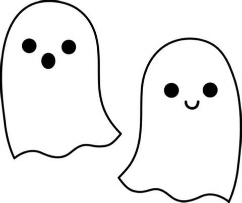 two white ghost faces with black eyes and one has a smile on it's face