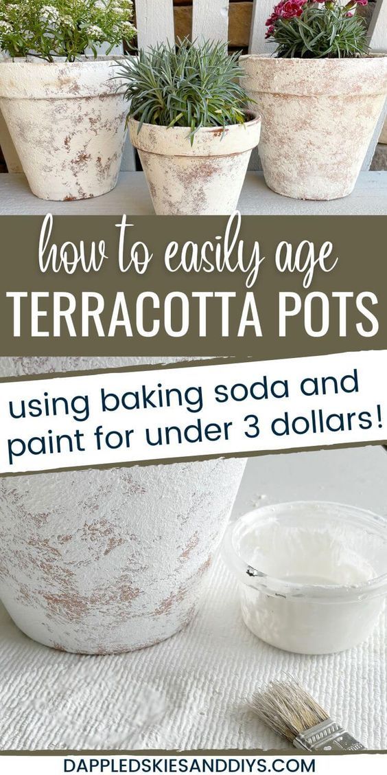 how to easily age terracotta pots using baking soda and paint for under 3 dollars