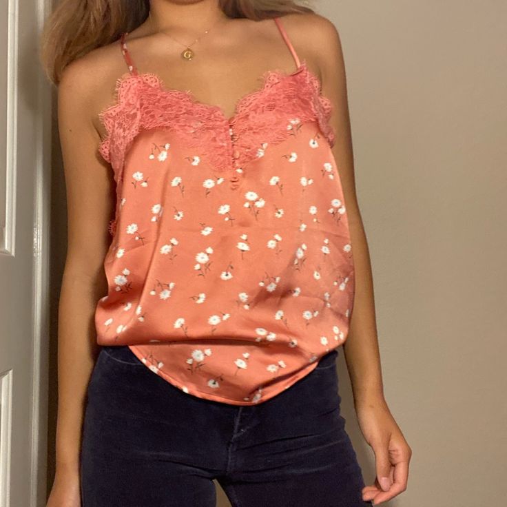 Beautiful Floral Satin Blouse From Abercrombie. Bought And Never Worn. Brand New Condition. Moving Out To College So I Am Clearing Out My Closet. Feel Free To Make An Offer/Bundle:) Spring Lace Trim Camisole Top, Spring Cami Tops With Lace Trim, Spring Camisole Top With Lace Trim, Flirty Lace Top Camisole For Spring, Spring Night-out Lace Top With Spaghetti Straps, Spring Lace Top With Spaghetti Straps For Night Out, Spring Spaghetti Strap Lace Top For Night Out, Spring Floral Print Tops For Date Night, Feminine Red V-neck Tops