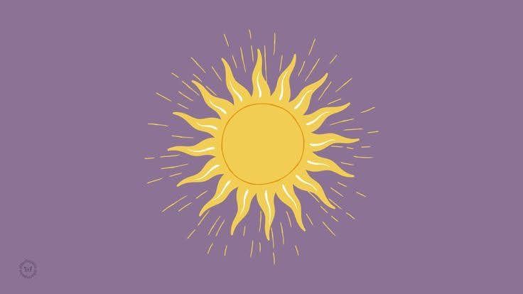 the sun is shining brightly on a purple background