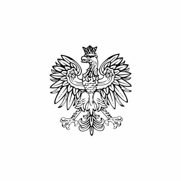 an eagle with a crown on it's head is shown in black and white