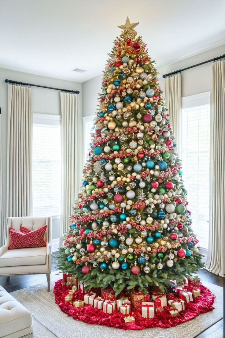 a decorated christmas tree in a living room