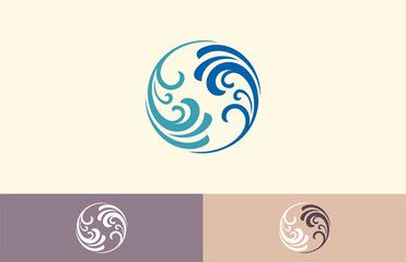 an abstract logo for a company with swirls in the shape of a ball and waves