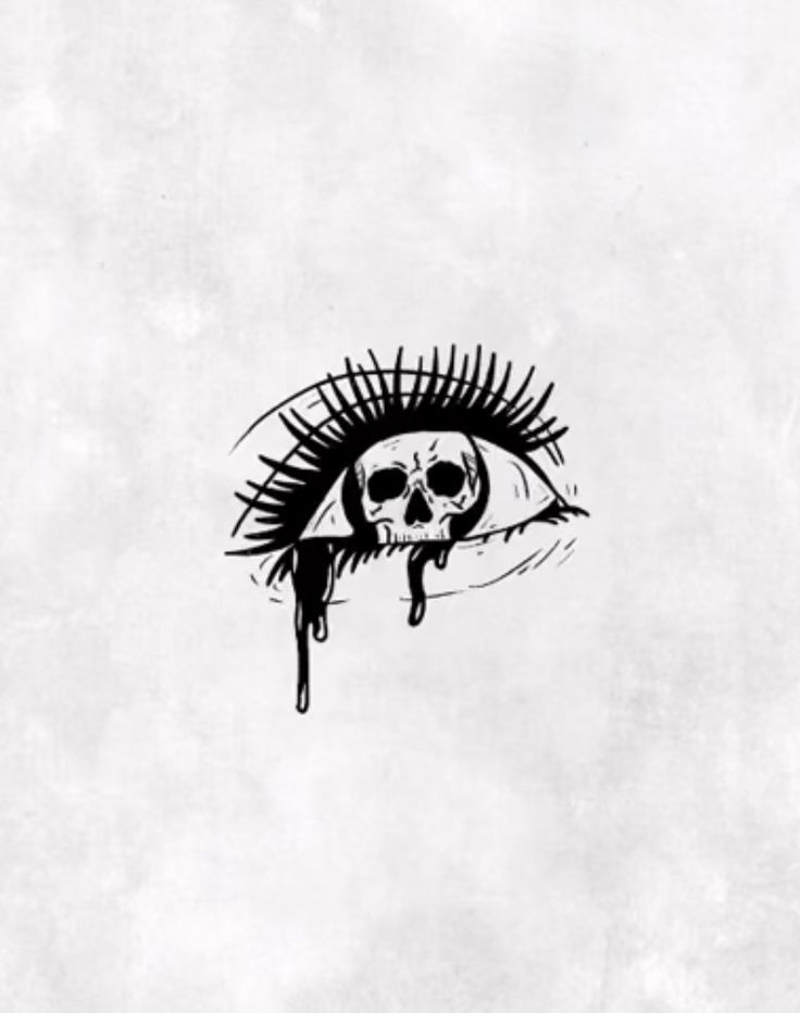 a drawing of an eye with a skull on it