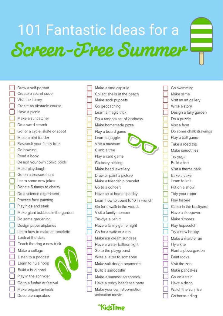 the ultimate summer checklist for teens to use on their phone or tablet, with text overlaying 101 fantastic ideas for a screen - free summer