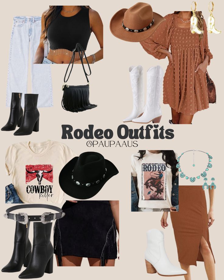 Rodeo Outfits For Women 2023, Country Stampede Outfits, Austin Rodeo Outfit, Country Concert Outfit Ideas Black Boots, 2023 Rodeo Outfits, Western Amazon Clothes, Gruene Texas Outfit, Amazon Cowgirl Outfit, Neutral Cowgirl Outfit