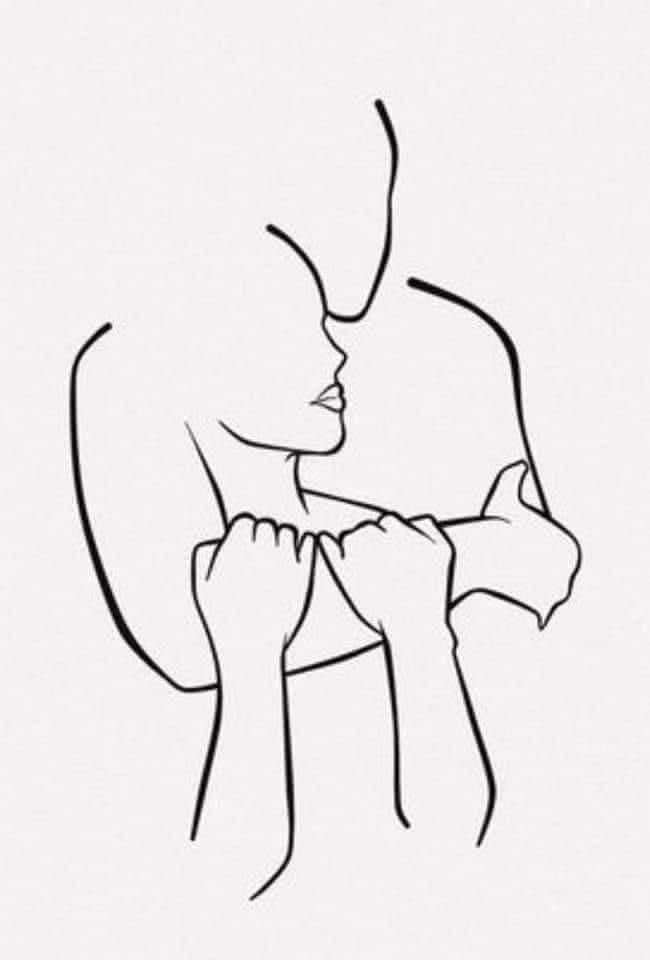 a line drawing of a man and woman kissing