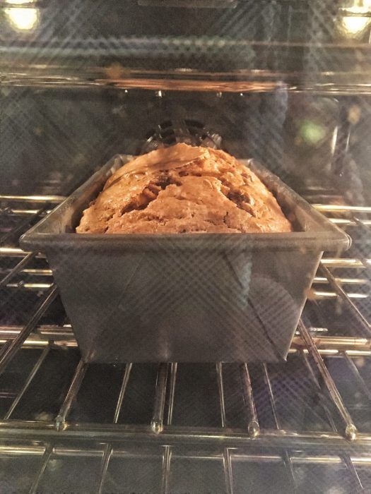 a loaf of bread sitting in an oven