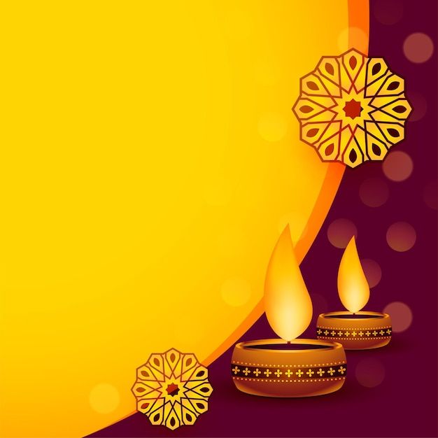 diwali background with candles for diwali festival on purple and yellow background