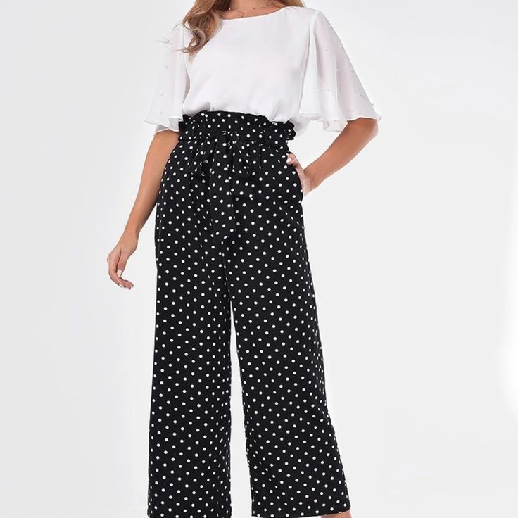 - Brand New With Tag - Material: 100% Polyester - Fabric Type: Chiffon - Waist Type: Mid - Length: Ankle-Length Pants - Closure Type: Elastic Waist - Pant Style: Wide Leg Pants - Feature: Anti-Wrinkle, Anti-Pilling And Breathable - Good For Party, Dating, Daily Life, Office... - Size: S,M,L,Xl - Fast Shipping Summer Polka Dot Pants With Elastic Waistband, Polka Dot Wide Leg Pants With Elastic Waistband, Polka Dot Wide-leg Pants With Elastic Waistband, Elegant Polka Dot Bottoms For Workwear, Elegant Polka Dot Bottoms For Work, Casual Wide Leg Polka Dot Pants, Casual Polka Dot Wide Leg Pants, Chic Wide Leg Polka Dot Pants, Casual Wide-leg Polka Dot Pants