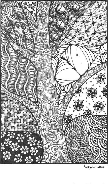 a black and white drawing of a tree