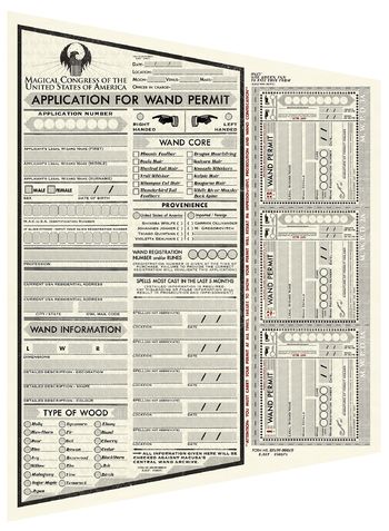 the application for wand permit is displayed on a poster board in front of a black and white background