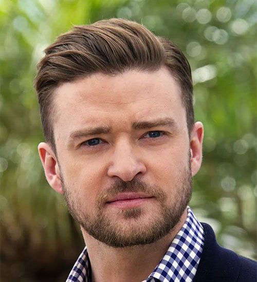 Sophisticated Comb Over Justin Timberlake Hairstyle, Side Part Haircuts, Classy Hairstyle, Gentleman's Cut, Gentleman Haircut, Ivy League Haircut, Side Part Haircut, Pompadour Fade, Stubble Beard