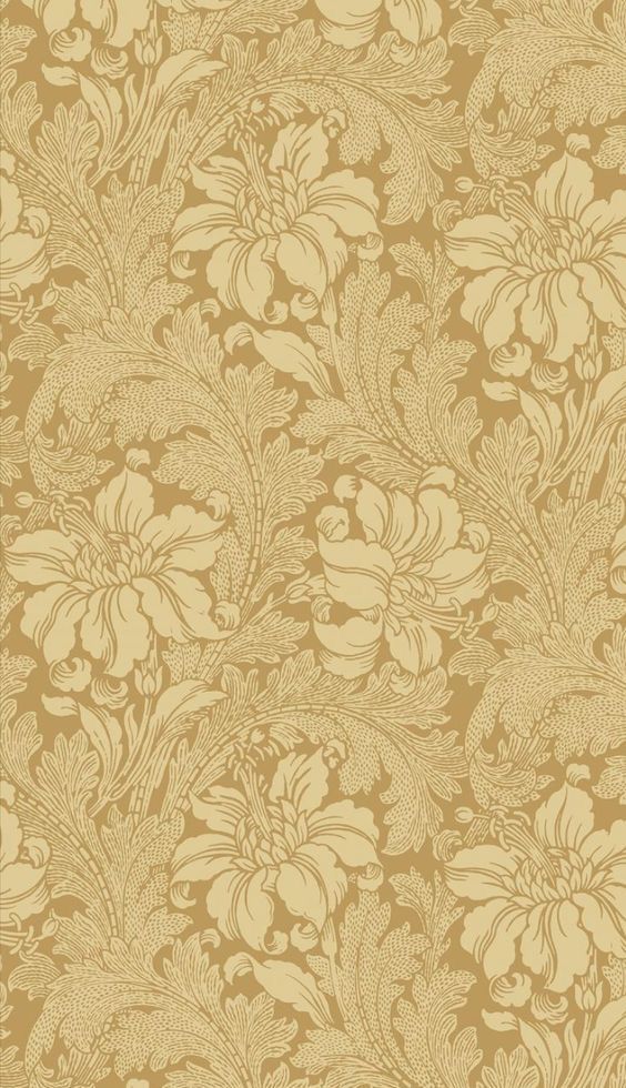 an old wallpaper pattern with flowers and leaves on the side, in light brown