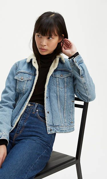 Original Sherpa Trucker Jacket - Medium Wash | Levi's® US Levi Sherpa Jacket Outfit Women, Levi Sherpa Jacket, Trucker Jacket Outfit, Sherpa Jacket Outfit, Levis Sherpa Jacket, Cozy Car, Levis Sherpa, Sherpa Trucker Jacket, Sherpa Denim Jacket