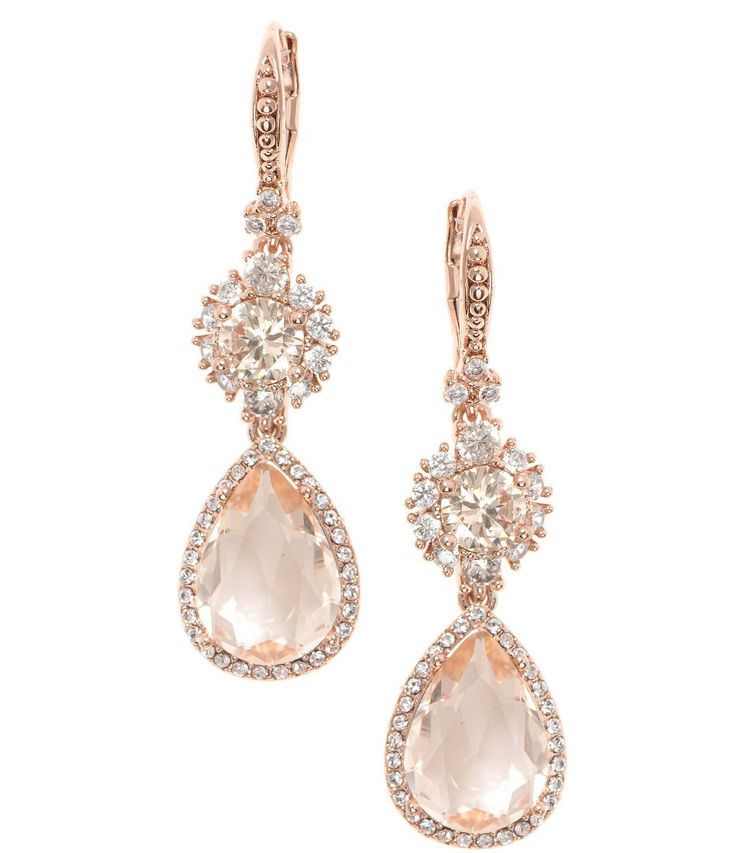 From Marchesa&#x2C; these earrings feature: Drop earringsBrass/Crystal/GlassLeverback closureApprox. 2.8" drop x 0.5" widthImported. Rose Gold Drop Earrings, Turkish Jewelry, Glam Wedding, Oval Earring, Crystal Drop Earrings, Crystal Drop, Marchesa, Rose Gold Earrings, Dillard's