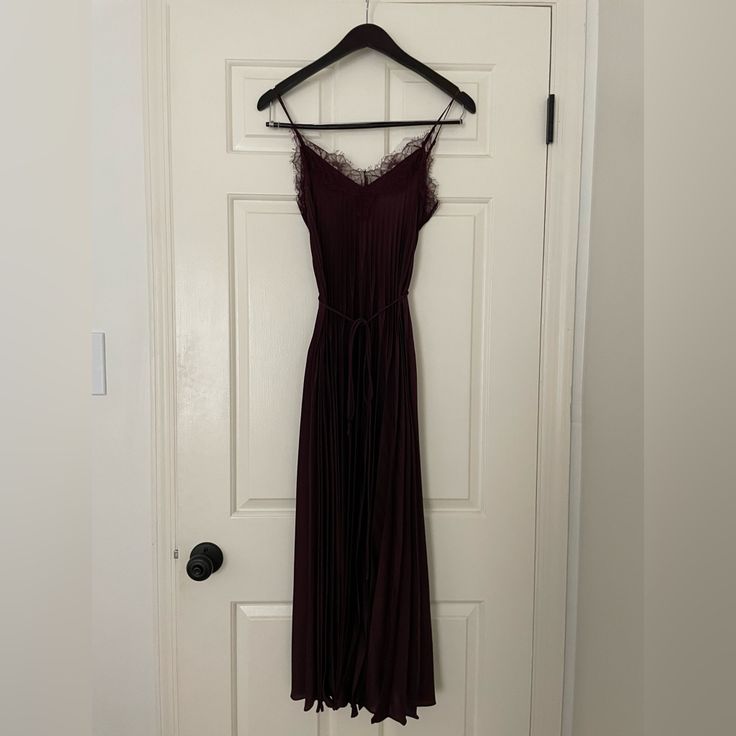 Literally Never Worn Vince Camuto Dress. Dark Maroon Color With Pleats All The Way Down And Beautiful Lace Decolatage Detailing. The Perfect Wedding Guest Dress. Purple Velvet Maxi, Plum Lace Bridesmaid Dresses, Dark Purple Dress Medium, Maroon Lace Maxi Dress, Maroon And Black Lace Dress, Luxury Lavender Sharara For Eid, Deep Purple And Black Dress, Dark Wine Wedding Dress, Dark Purple Lace Dress Long