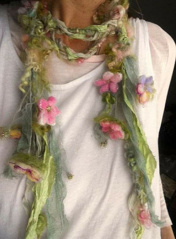 Still Drooling Over Handcrafted Scarves… | creativeartworksblog Ethereal Fairy, Fairy Folk, Recycled Sari Silk, The Enchanted Forest, Art Scarves, Estilo Hippie, Fabric Necklace, Felted Scarves, Textile Jewelry