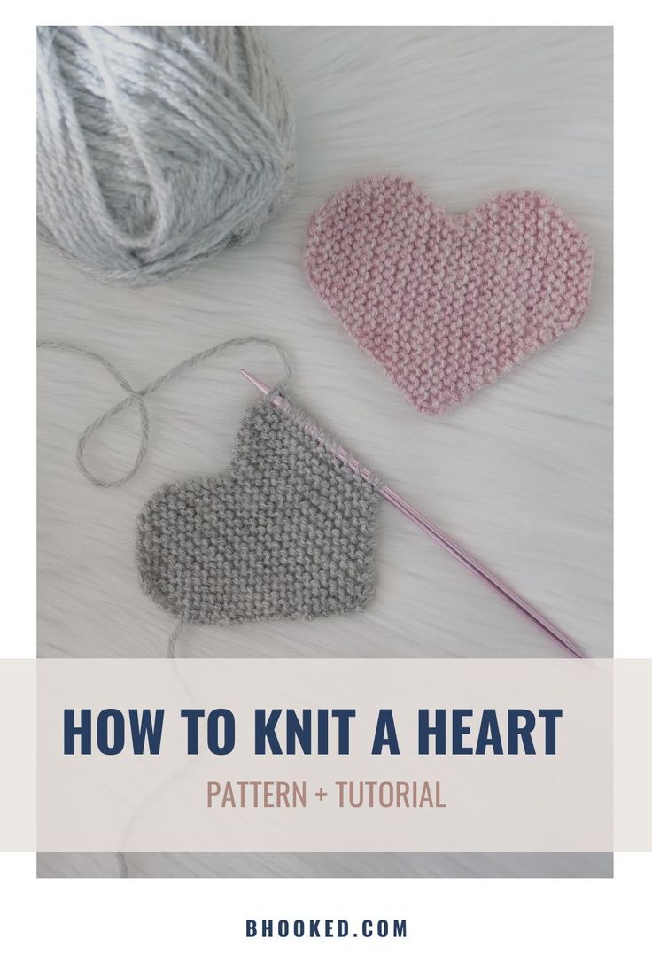 two crocheted hearts next to each other with text overlay that says how to knit a heart