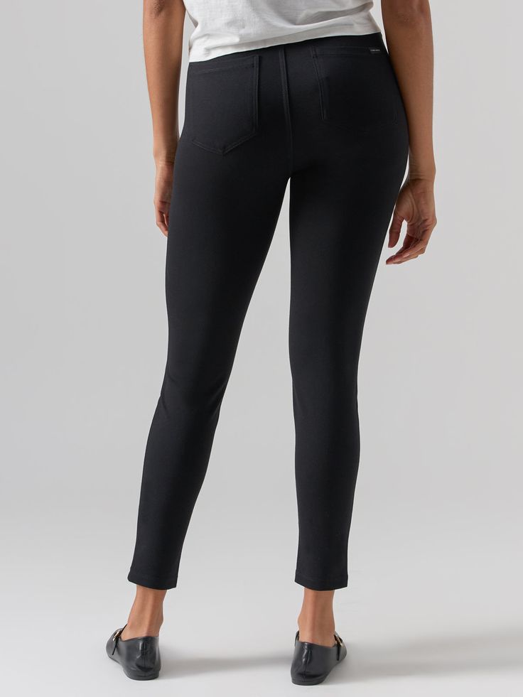 DETAILS Not your average legging. The Runway Legging features a semi high rise with plenty of stretch and functional back pockets. Semi High Pull-On Full Length Back Functional Pockets Get a Leg Up and Discover More from our Legging Collection. Available in sizes 1X-3X SIZE + FIT Model is 5'10, Waist: 24 1/2", Hip: 37", and is wearing a size S. If Between Sizes, Size Up. Front Rise: 10 1/4" Waist: 27 1/2" Inseam: 27 1/2" Leg Opening: 9 1/2" FABRIC + CARE 68% Rayon 27% Nylon 5% Spandex Ponte Knit Black Compressive Leggings With Light Support, Black Functional High-stretch Leggings, Versatile Black Compressive Leggings, Black Compressive Breathable Leggings, Black Fitted Pull-on Leggings, High Rise Leggings, High Rise, Black Leggings, Sustainable Fashion