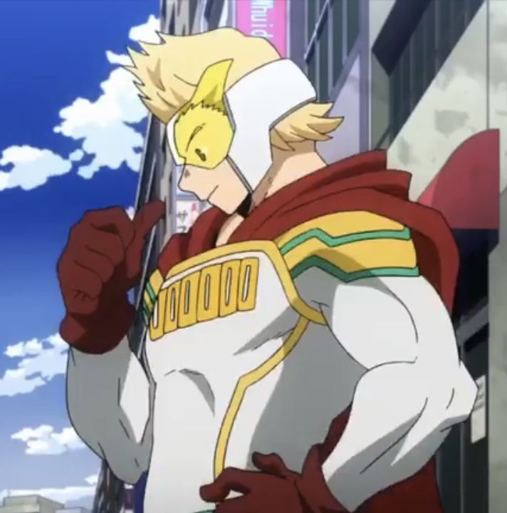 an anime character is standing in the street with his fist up and looking at something