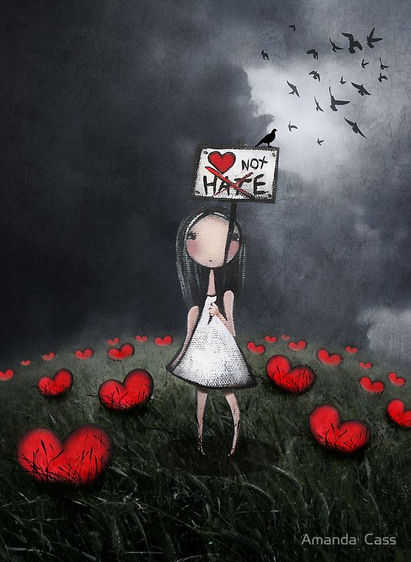 a painting of a girl holding a sign that says no hate in front of her head