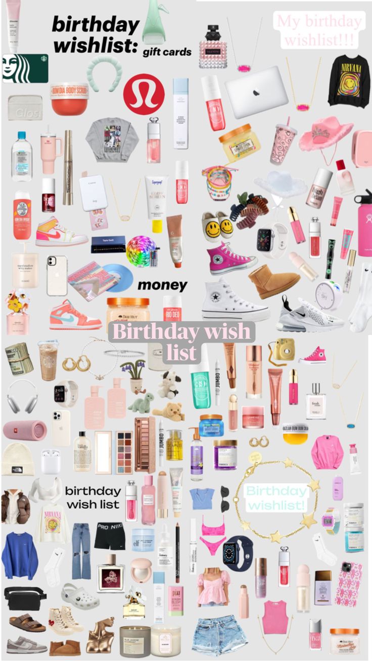 the birthday wish list is filled with lots of items