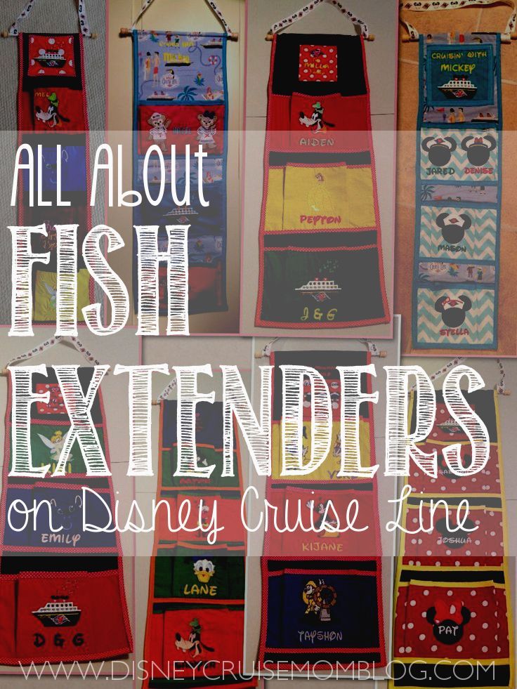 the words all about fish extenders on disney cruise line are in front of an image of