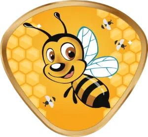 a cartoon bee with honeycombs on it's back