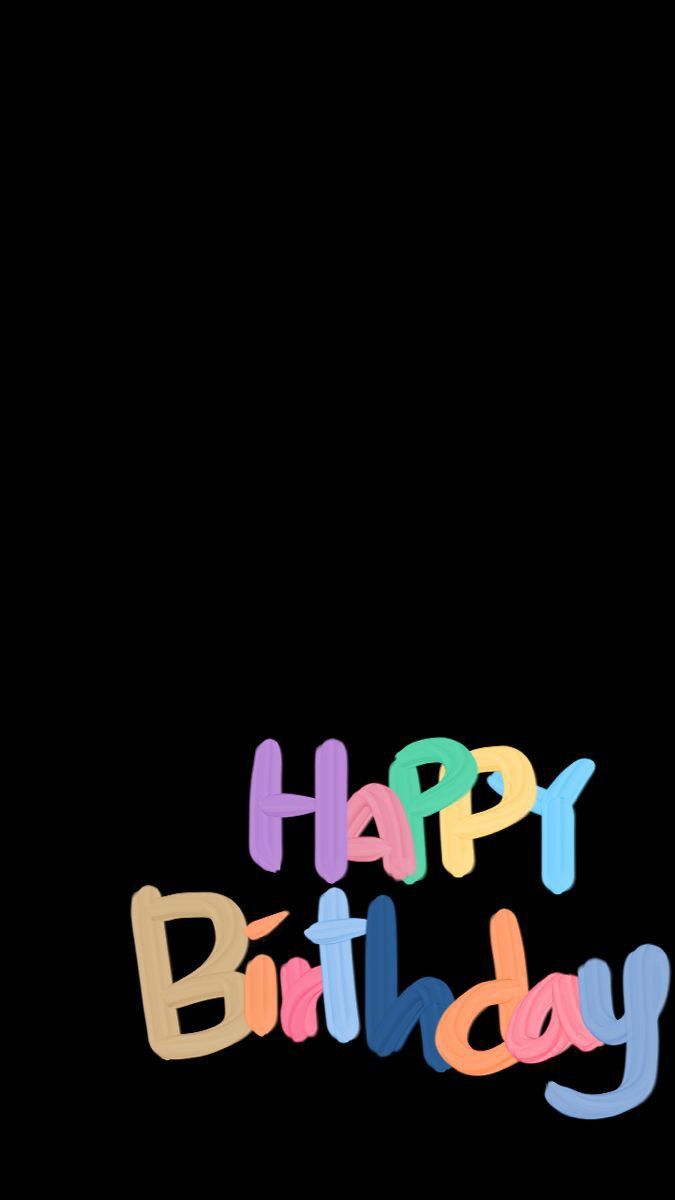 the words happy birthday are written in multicolored letters on a black background,