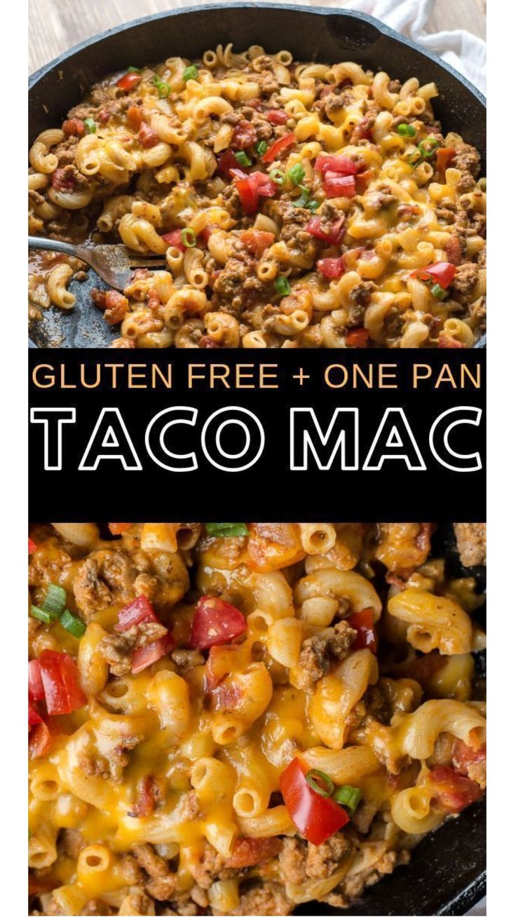 a skillet filled with taco macaroni and cheese