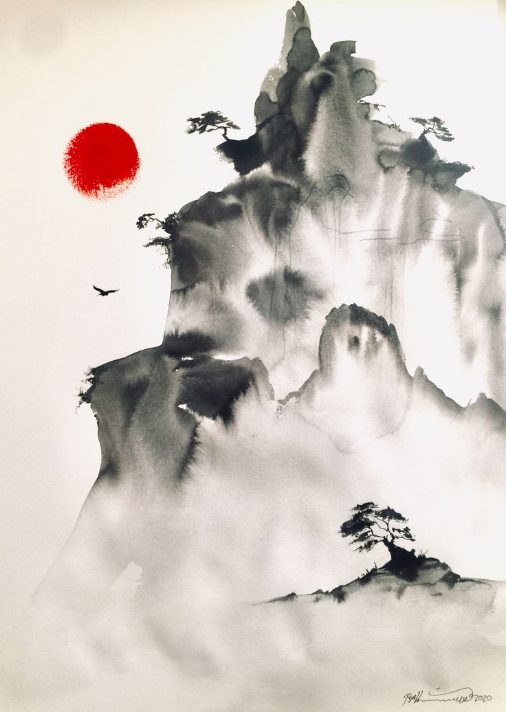 Traditional Korean Ink Painting, Abstract Chinese Art, Japanese Ink Landscape, Sumi E Painting Landscape, Asian Ink Painting, Japanese Ink Painting Landscape, Chinese Water Painting, Japanese Ink Drawing, Japanese Abstract Art