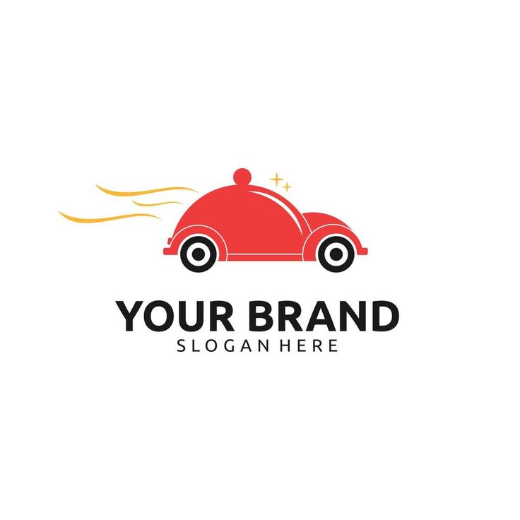 a red car logo with the words your brand on it's front and side