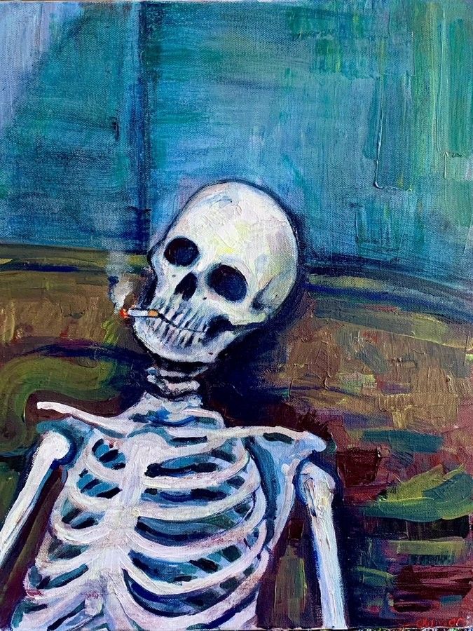 Smoking skeleton Unfinished Painting, Halloween Art Ideas, Ap Portfolio, Drawings Inspo, Waxing Poetic, Spongebob Wallpaper, Gallery Wall Prints, Rap Artists, Cowboy Art