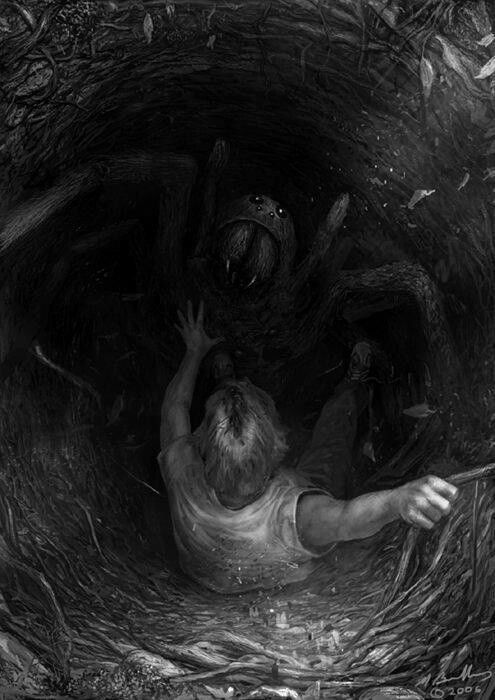 a man is in the middle of a tunnel with his hands up and two other people behind him