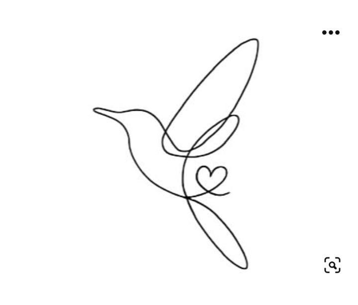 a single line drawing of a hummingbird with a heart in its beak, on a white background