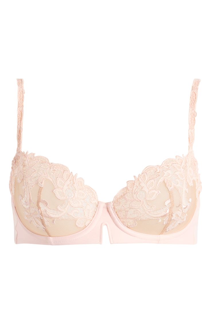 Lace demi cups offer divine comfort and a flattering shape in a bra that has the makings of an everyday favorite. 56% polyamide, 36% polyester, 8% elastane Hand wash, dry flat Imported Fitted Low-cut Nursing Bra With Padded Cups, Pink Underwire Bra With Removable Cups, Elegant Padded Low-cut Bra, Elegant Low-cut Padded Bra, Feminine Push-up Bra With Removable Cups, Low-cut Fitted Nursing Bra With Padded Cups, Fitted Low-cut Padded Nursing Bra, Feminine Full Cup Bra With Removable Cups, Fitted Balconette Bra With Removable Pads