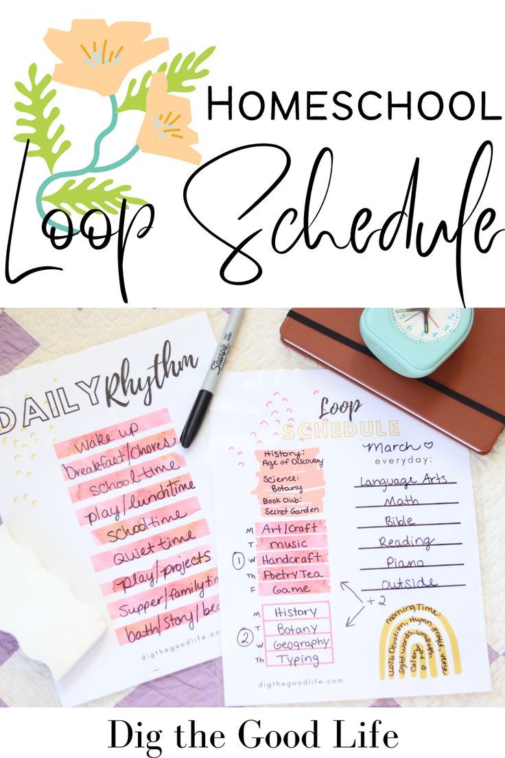 the homeschool loop schedule with text overlay that reads, dig the good life