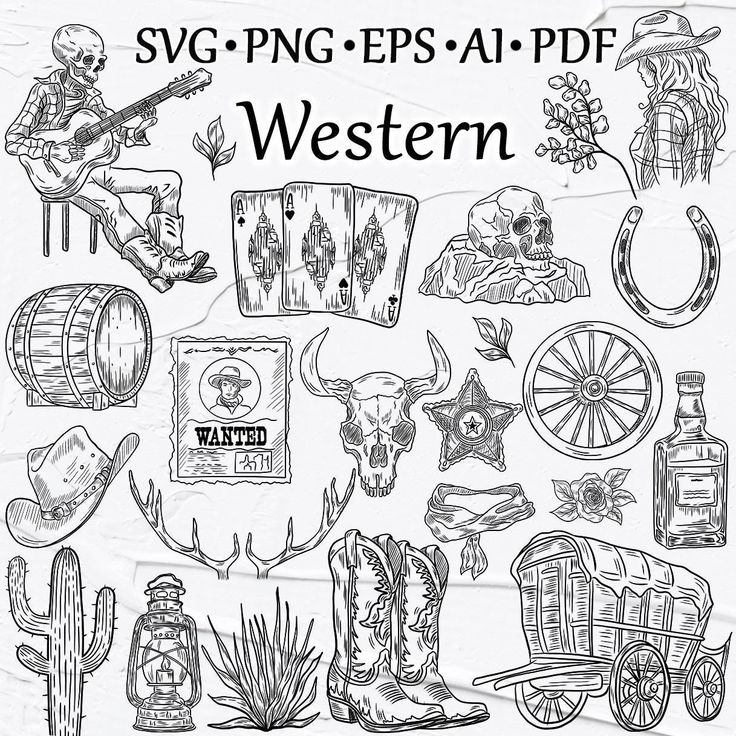 the western clipart set includes various items